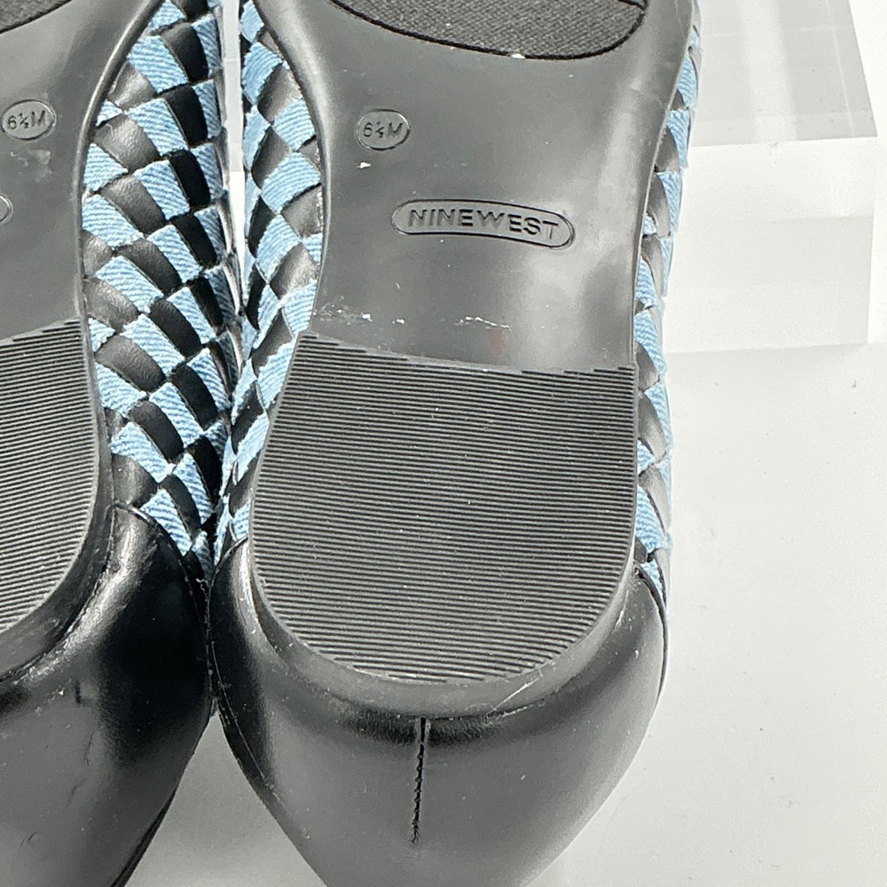 Nine West Size 6.5 Woven Checkered Pointed Flats Black Blue Denim NEW Largo $89 - Picture 6 of 12
